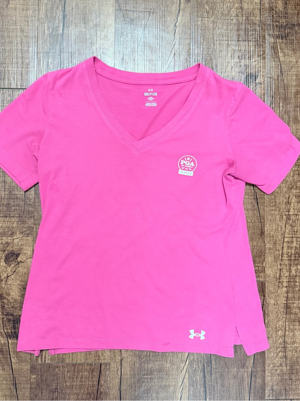 Under Armour | PGA Member Pink V-Neck Tee | Golf Athletic Top | Small